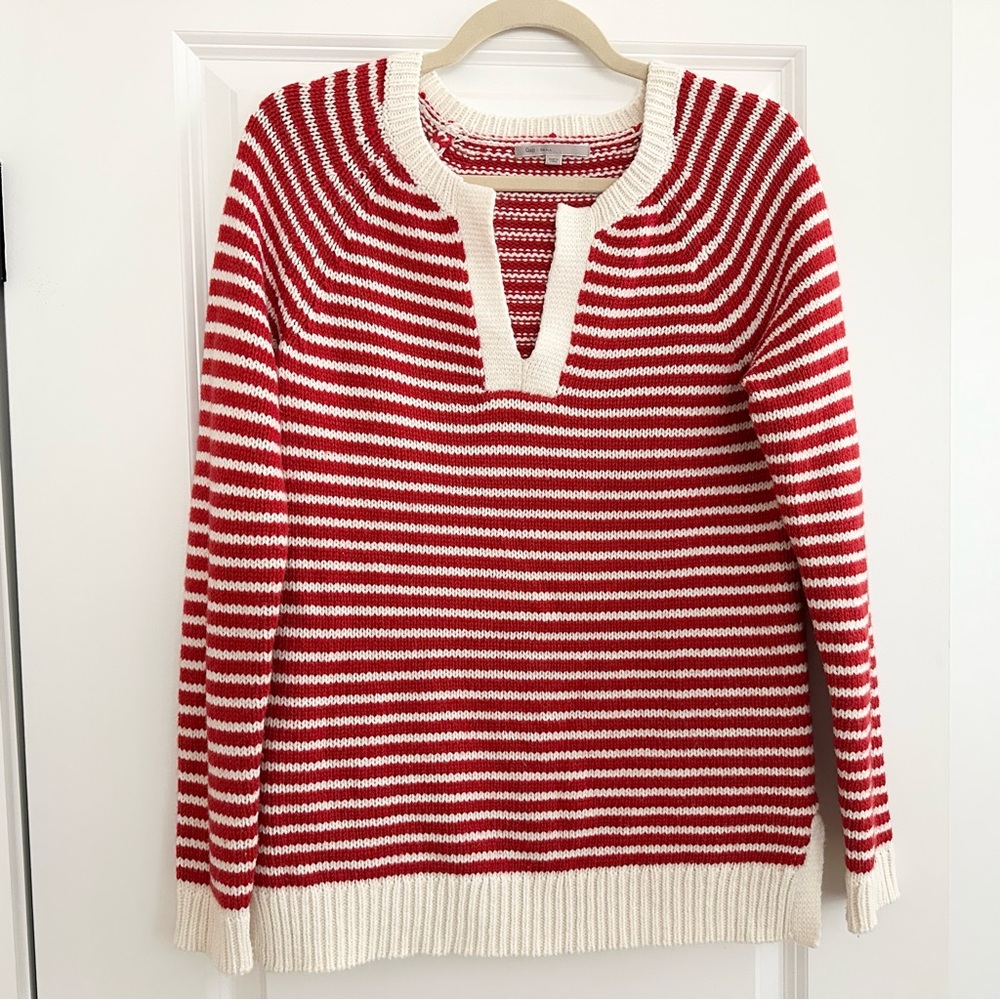 Gap Red & White Striped Rugby Notched Collar Sweater